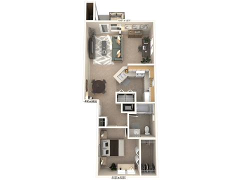 Floor plan for 1 bed, 1 bath, 807 sqft